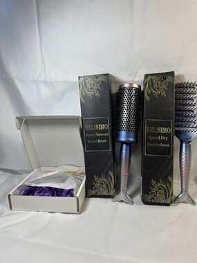 BELISIMO Blue & Silver Mermaid Handle Round Hair Brush - Salon Blowout